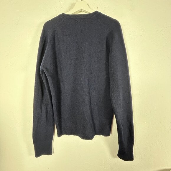 Vintage Buffums California Mens Navy Blue V-Neck Wool Sweater Large Pullover - Picture 2 of 9